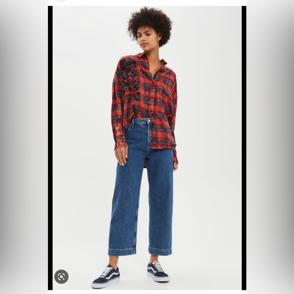 Topshop Washed Red Checked Shirt size USA 2